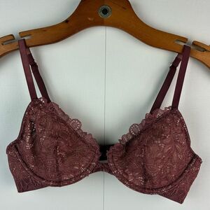 Soma women’s Plunge Unlined Underwired Bra with Lace Burgundy Size 34B